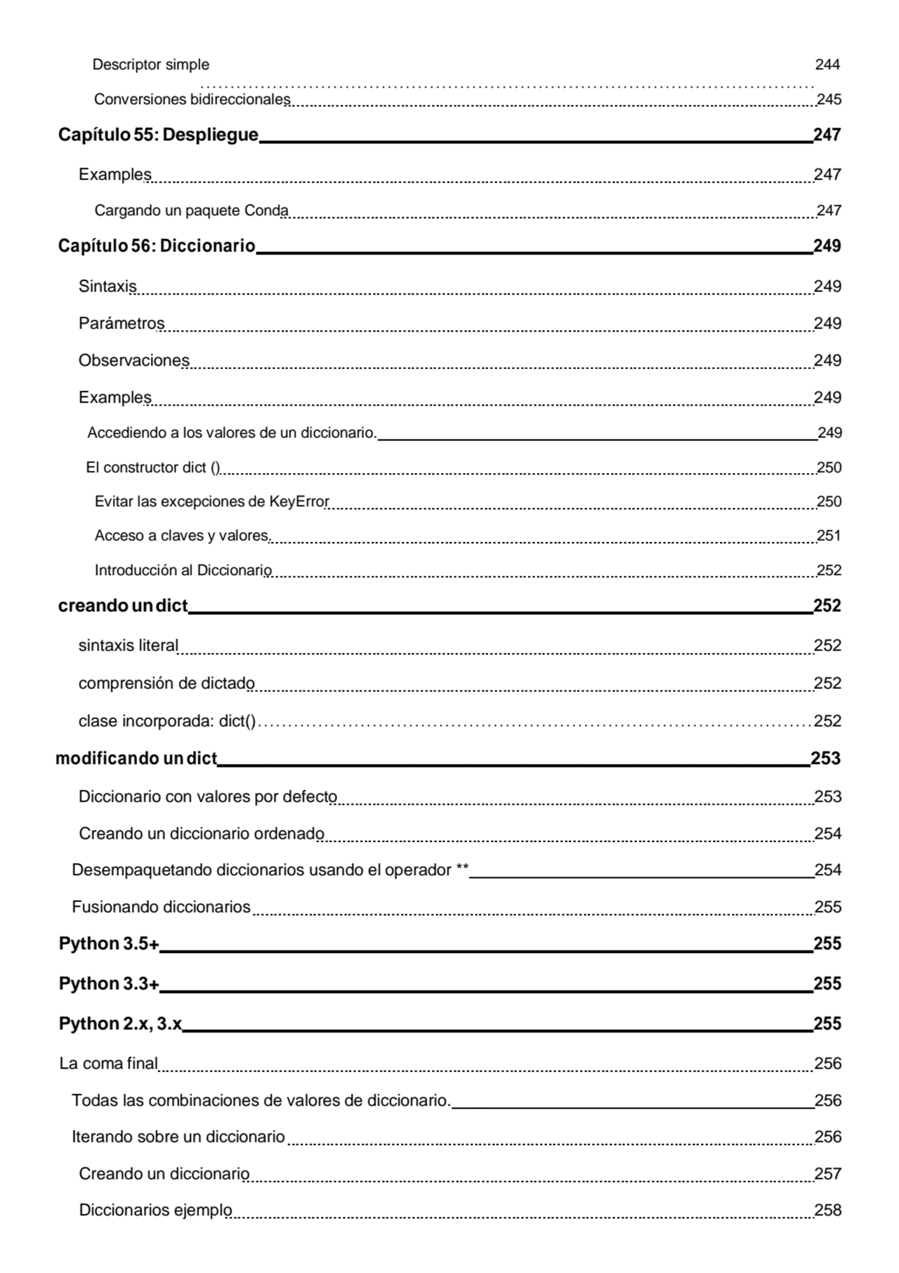 Descriptor simple 244
Conversiones bidireccionales 245 
Capítulo 55: Despliegue 247 
Examples 24…