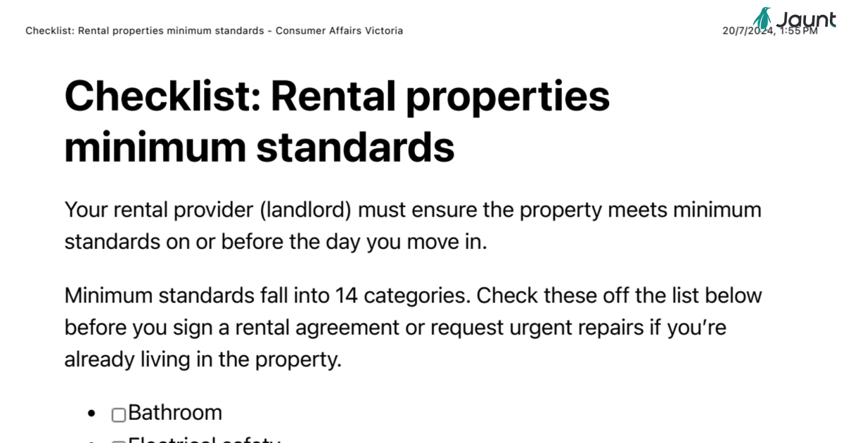 Checklist: Rental properties minimum standards - Consumer Affairs Victoria