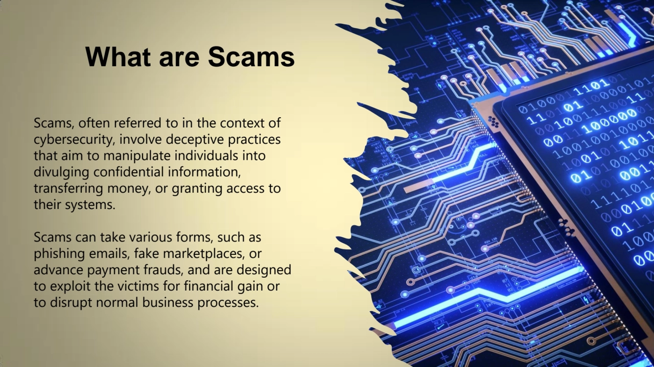 What are Scams
Scams, often referred to in the context of 
cybersecurity, involve deceptive pract…