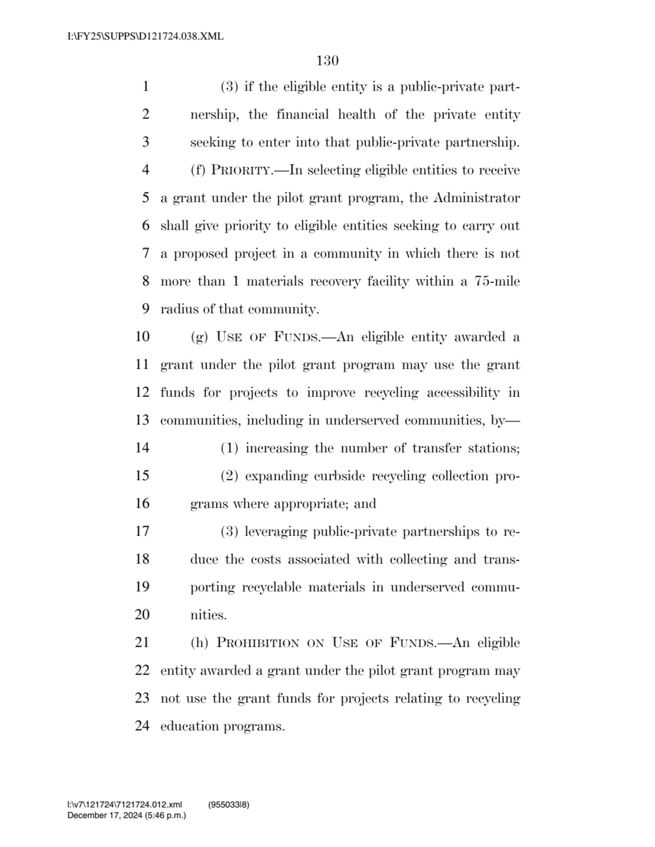 130 
1 (3) if the eligible entity is a public-private part2 nership, the financial health of the …