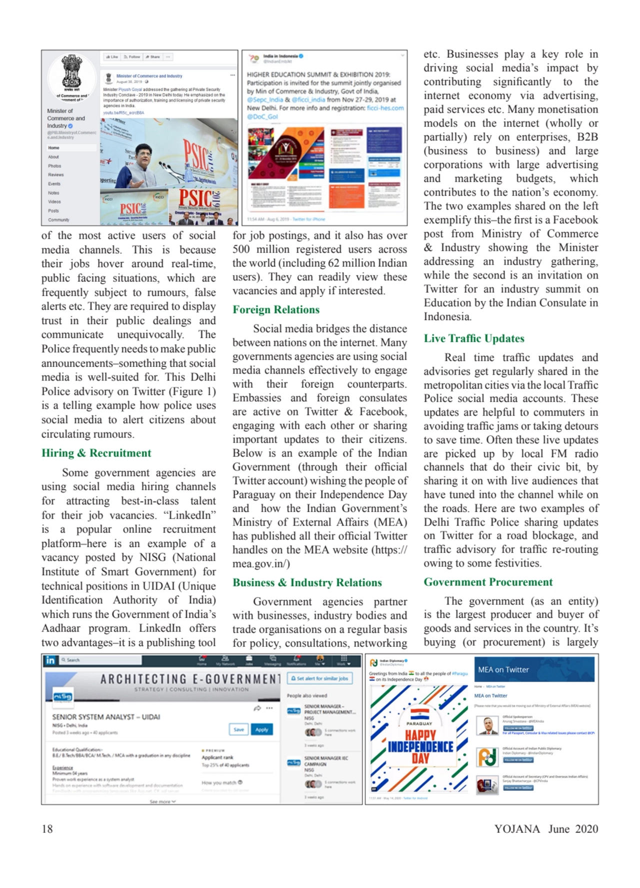 18 YOJANA June 2020
of the most active users of social 
media channels. This is because 
their j…