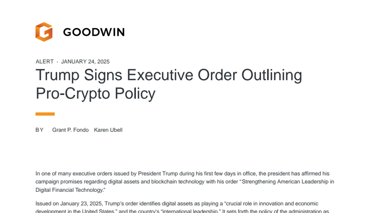 Trump Signs Executive Order Outlining Pro-Crypto Policy