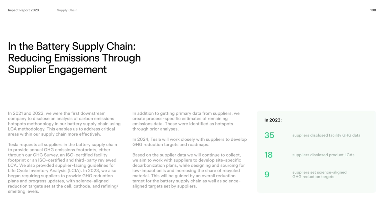 108
In the Battery Supply Chain: 
Reducing Emissions Through 
Supplier Engagement
Impact Report…