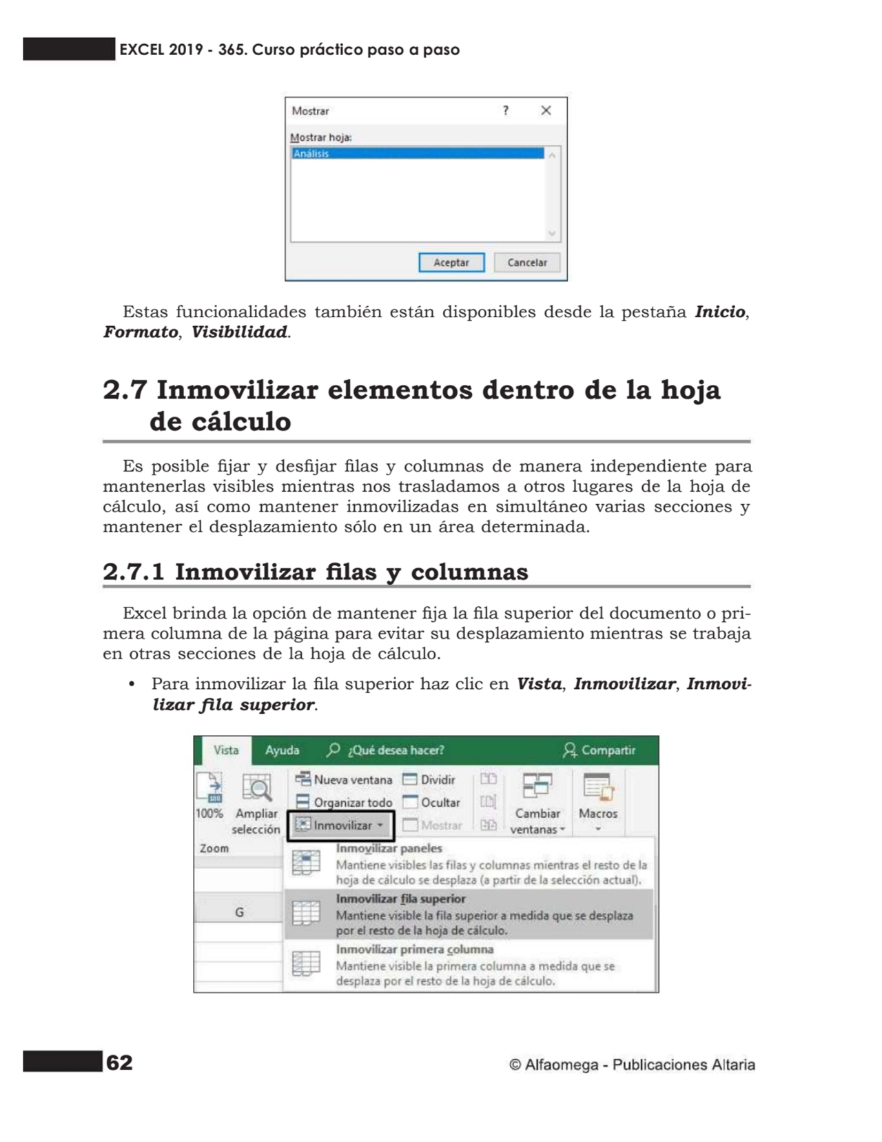 62
Estas funcionalidades también están disponibles desde la pestaña Inicio, Formato, Visibilidad.
…