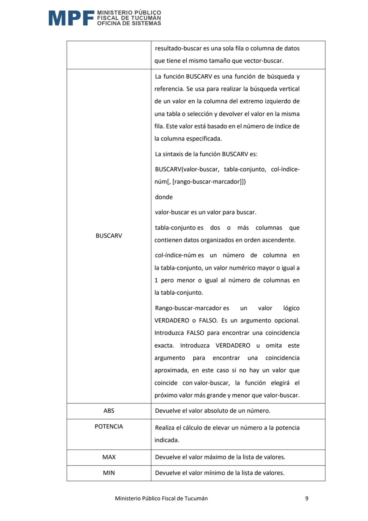  Ministerio Público Fiscal de Tucumán 9
resultado-buscar es una sola fila o columna de datos 
que…