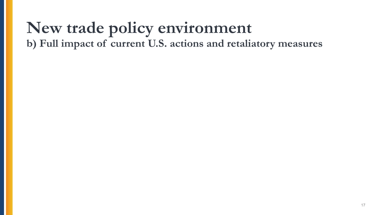 New trade policy environment
b) Full impact of current U.S. actions and retaliatory measures
17