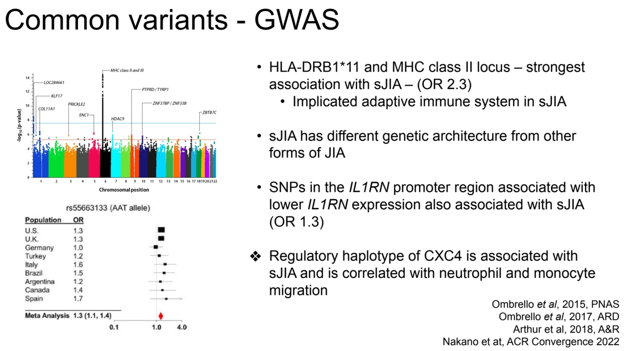 Common variants - GWAS
Ombrello et al, 2015, PNAS
Ombrello et al, 2017, ARD
Arthur et al, 2018, …