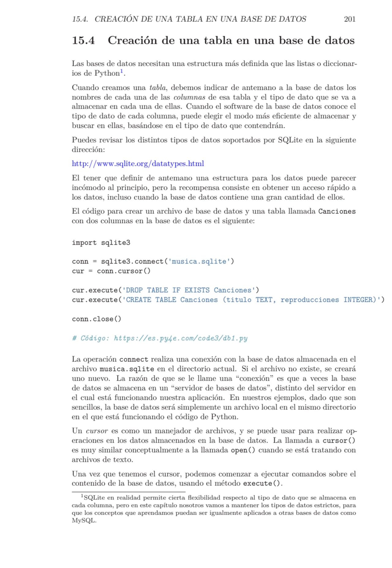 15.4. CREACIÓN DE UNA TABLA EN UNA BASE DE DATOS 201
15.4 Creación de una tabla en una base de dat…