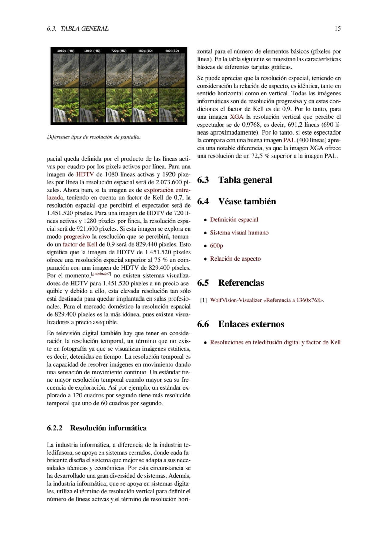 6.3. TABLA GENERAL 15
Diferentes tipos de resolución de pantalla.
pacial queda definida por el pr…