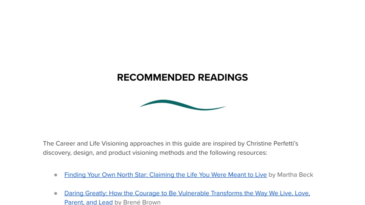 Recommended Readings for Career and Life Visioning