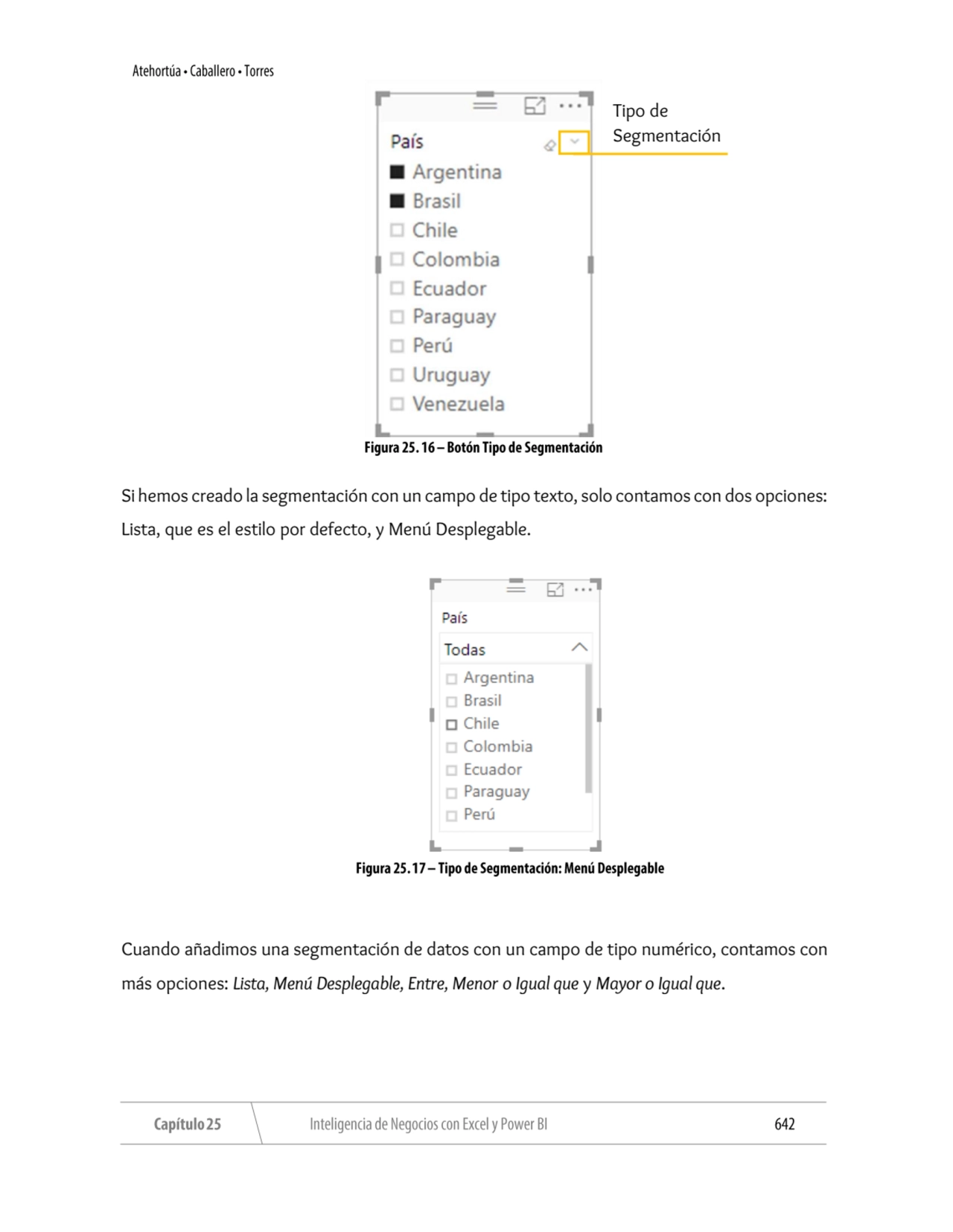 Si hemos creado la segmentación con un campo de tipo texto, solo contamos con dos opciones: 
Lista…