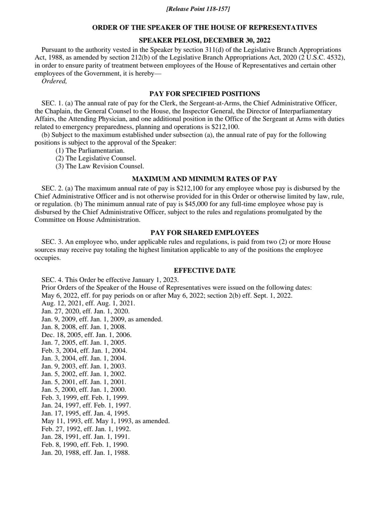 ORDER OF THE SPEAKER OF THE HOUSE OF REPRESENTATIVES
SPEAKER PELOSI, DECEMBER 30, 2022
Pursuant t…