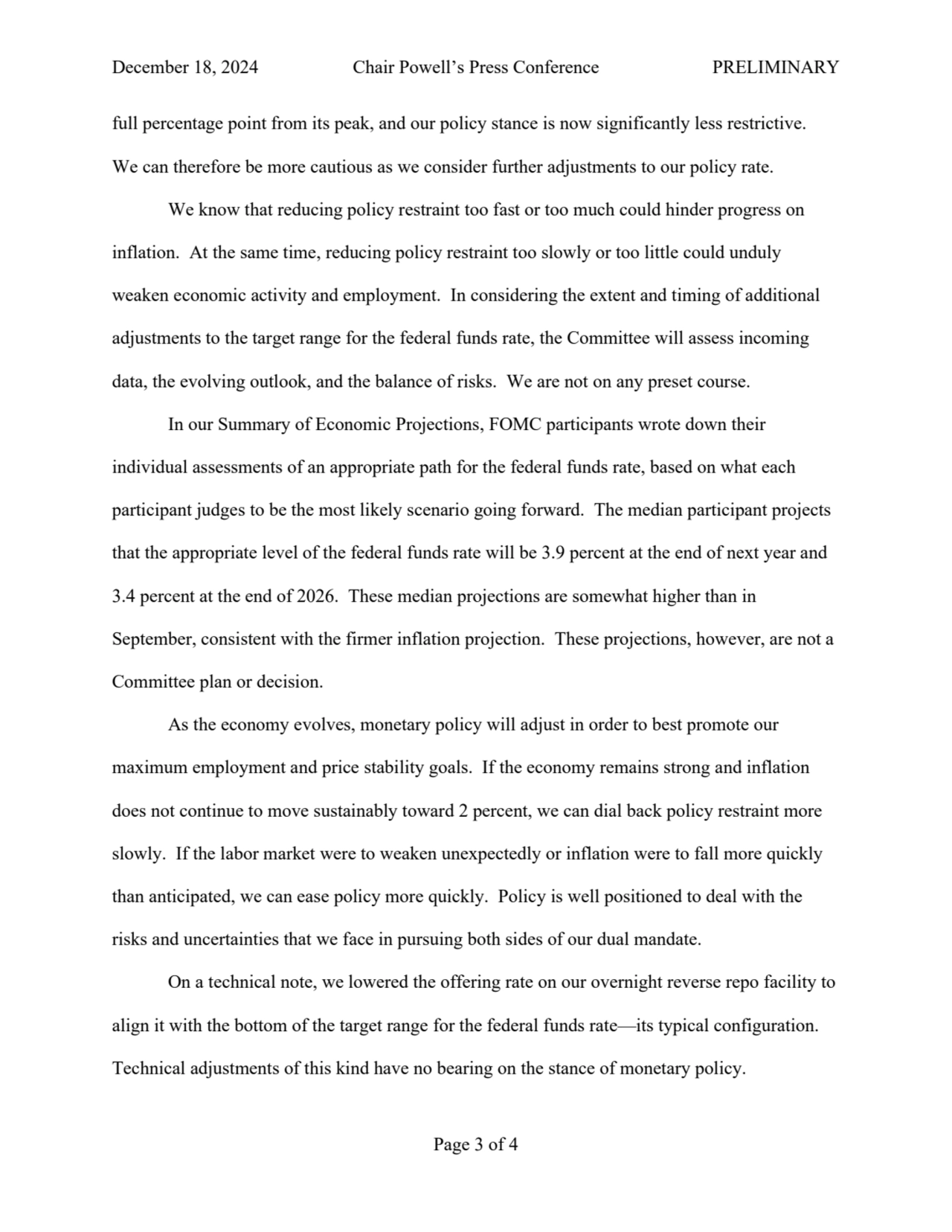 December 18, 2024 Chair Powell’s Press Conference PRELIMINARY
Page 3 of 4
full percentage point f…