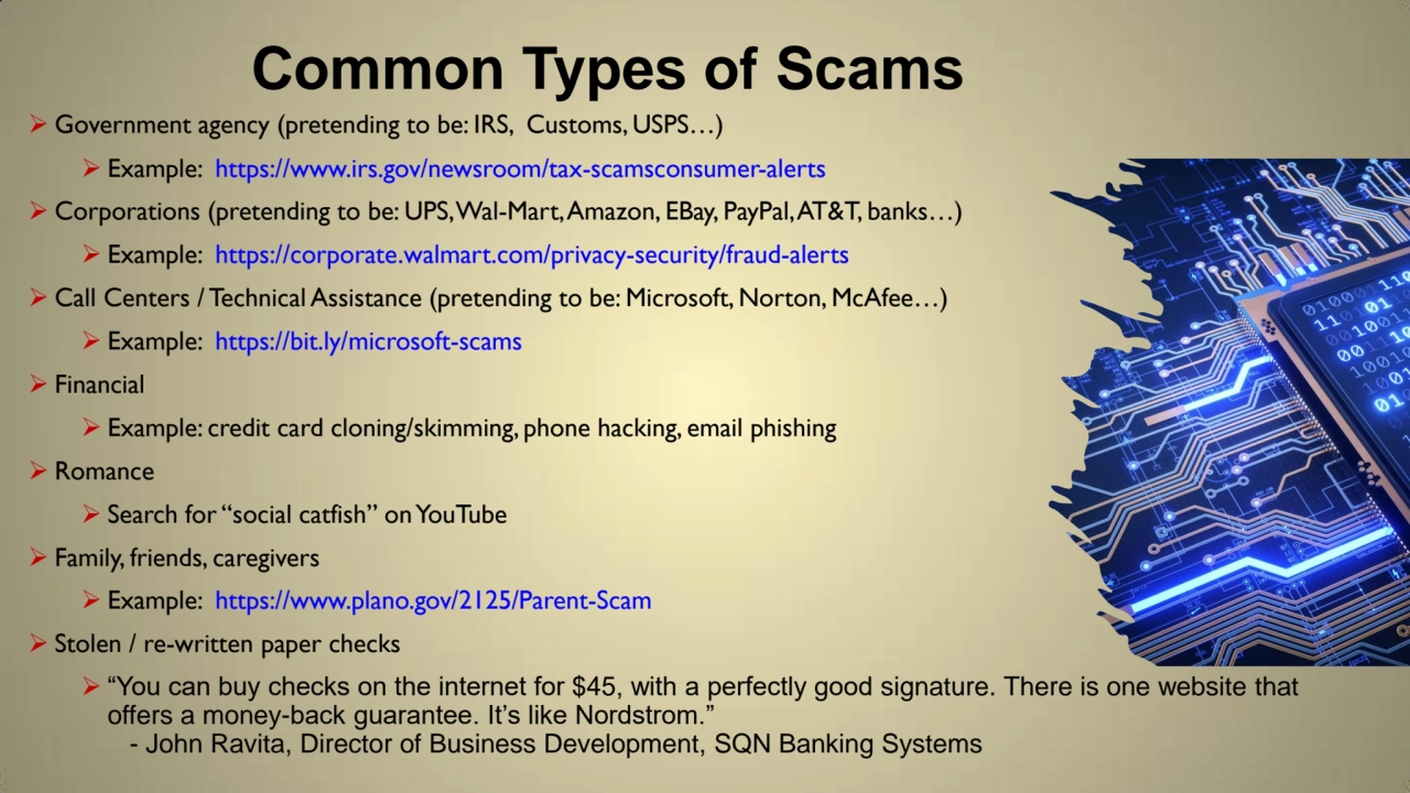 Common Types of Scams
 Government agency (pretending to be: IRS, Customs, USPS…)
 Example: http…