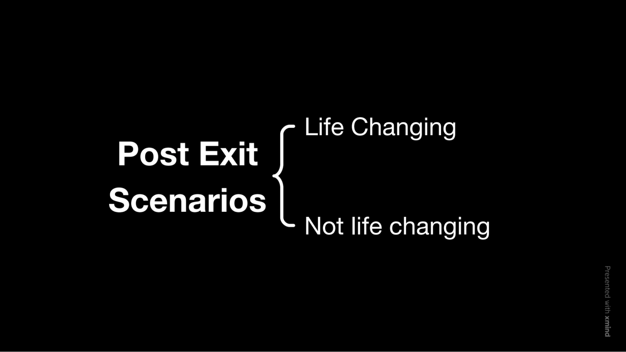 Post Exit
Scenarios
Life Changing
Not life changing