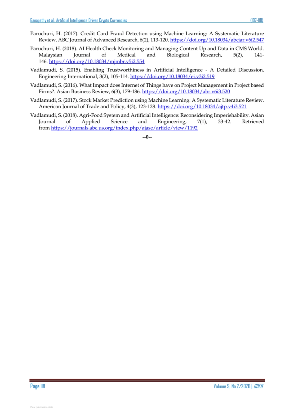 Ganapathyet al.: Artificial Intelligence Driven Crypto Currencies (107-118)
Page 118 Volume 9, No …