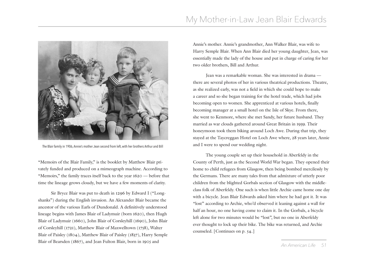 An American Life 51 
My Mother-in-Law Jean Blair Edwards
Annie’s mother. Annie’s grandmother, Ann…