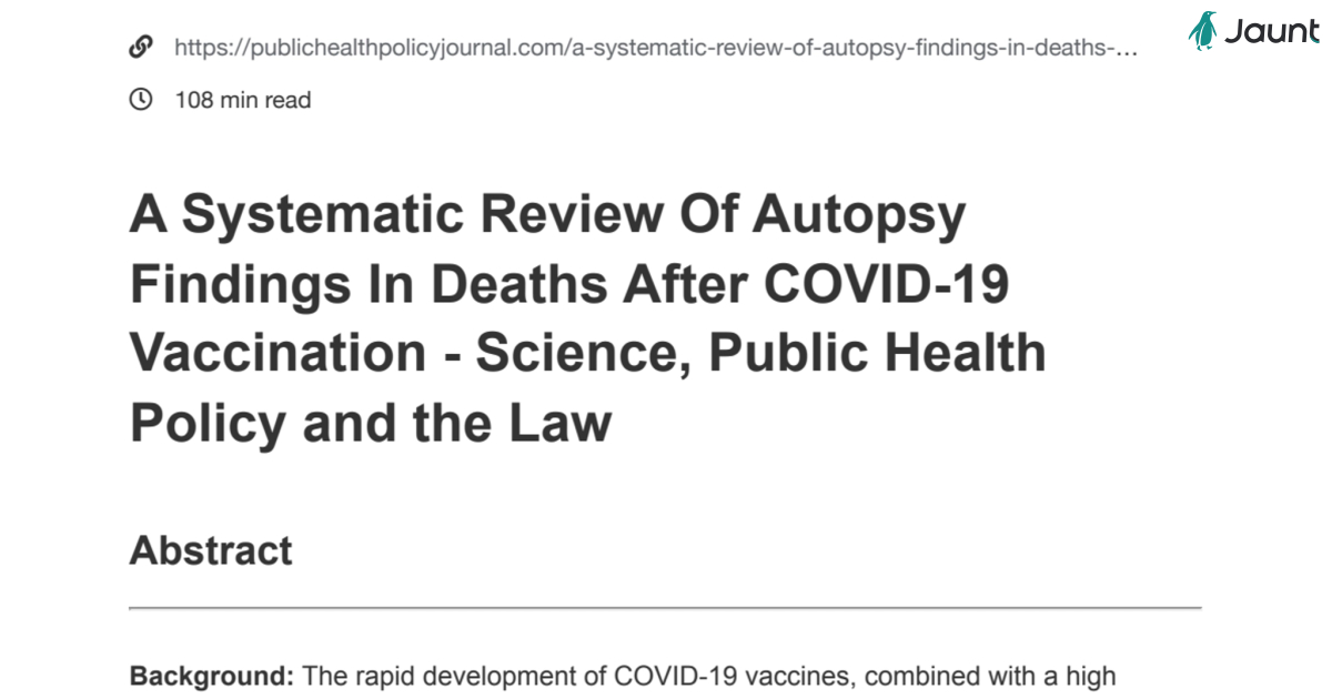 A Systematic Review Of Autopsy Findings In Deaths After COVID-19 Vaccination - Science, Public Health Policy and the Law