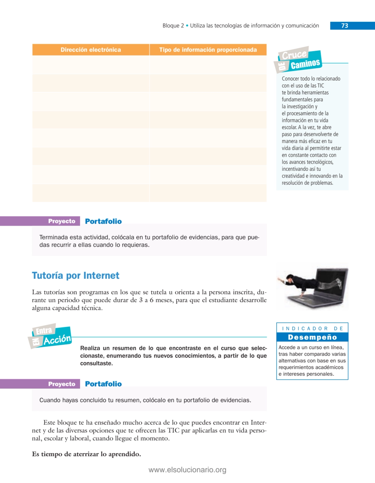 Bloque 2 • Utiliza las tecnologías de información y comunicación 73
Dirección electrónica Tipo de …