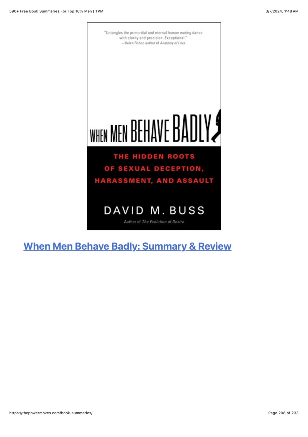 590+ Free Book Summaries For Top 10% Men | TPM 3/7/2024, 1:48 AM
https://thepowermoves.com/book-su…