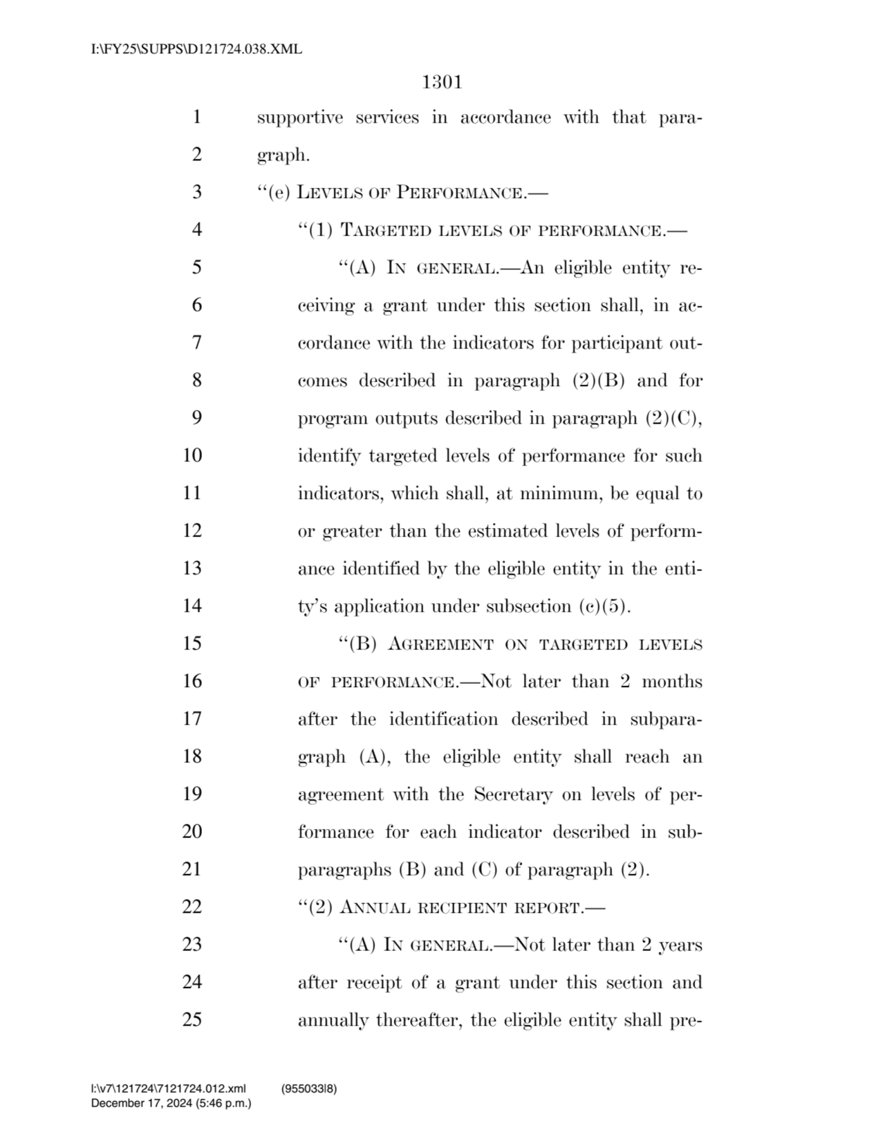 1301 
1 supportive services in accordance with that para2 graph. 
3 ‘‘(e) LEVELS OF PERFORMANCE.…