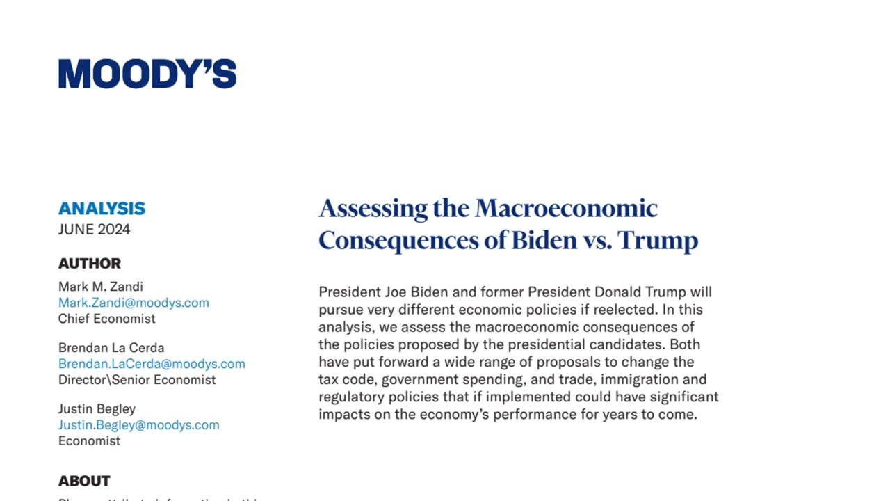 Macro economic policy difference between Biden vs Trump -Moodys presentation 