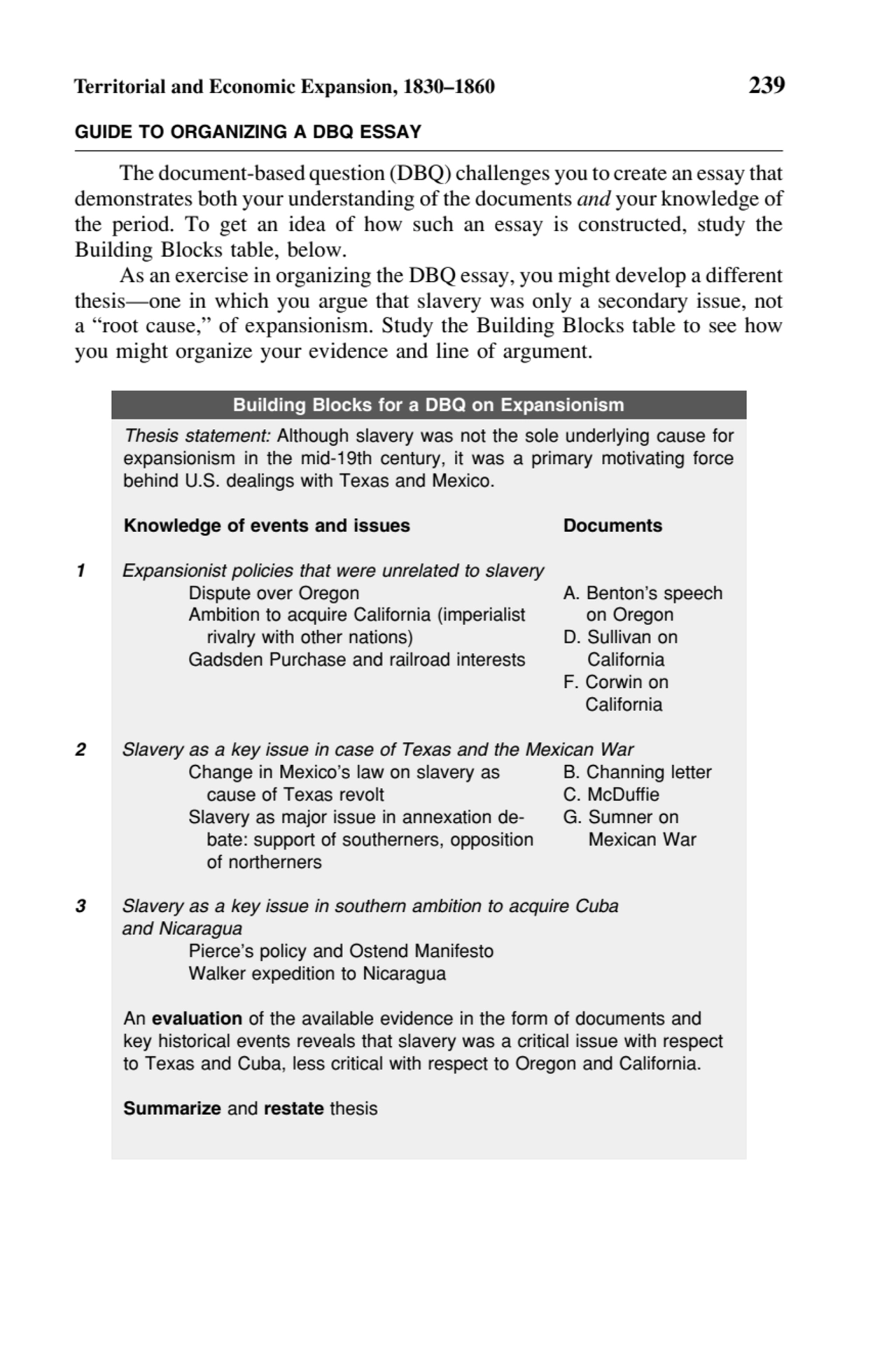 Territorial and Economic Expansion, 1830–1860 239
GUIDE TO ORGANIZING A DBQ ESSAY
The document-ba…