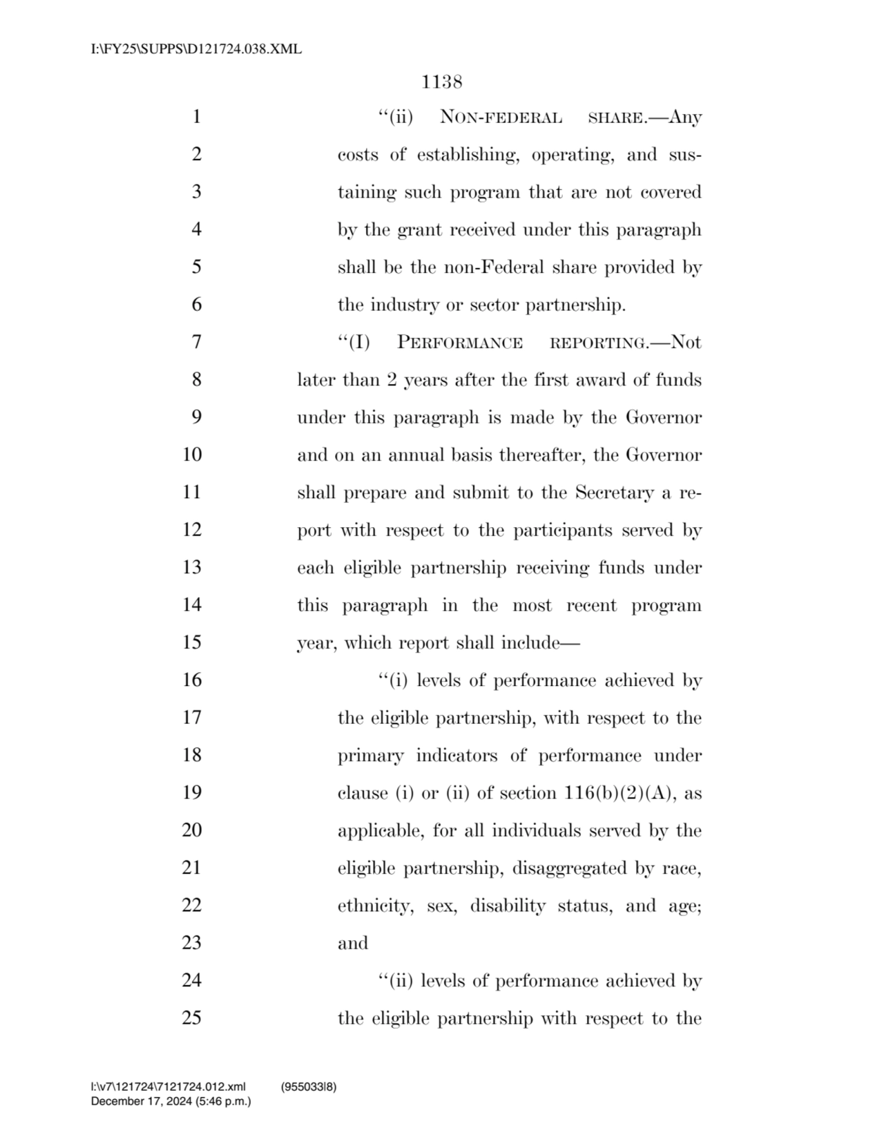 1138 
1 ‘‘(ii) NON-FEDERAL SHARE.—Any 
2 costs of establishing, operating, and sus3 taining such…