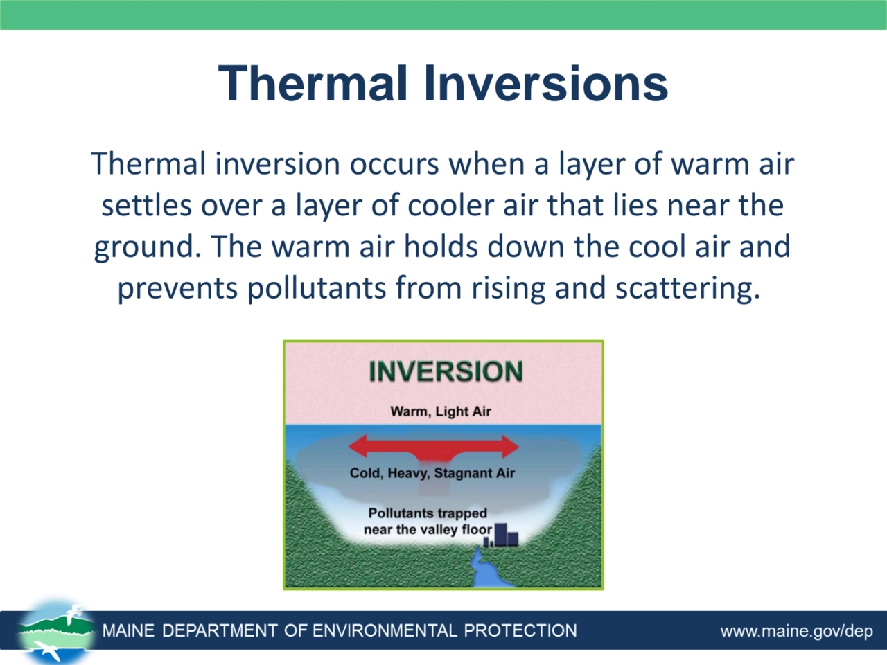 Thermal Inversions
Thermal inversion occurs when a layer of warm air 
settles over a layer of coo…