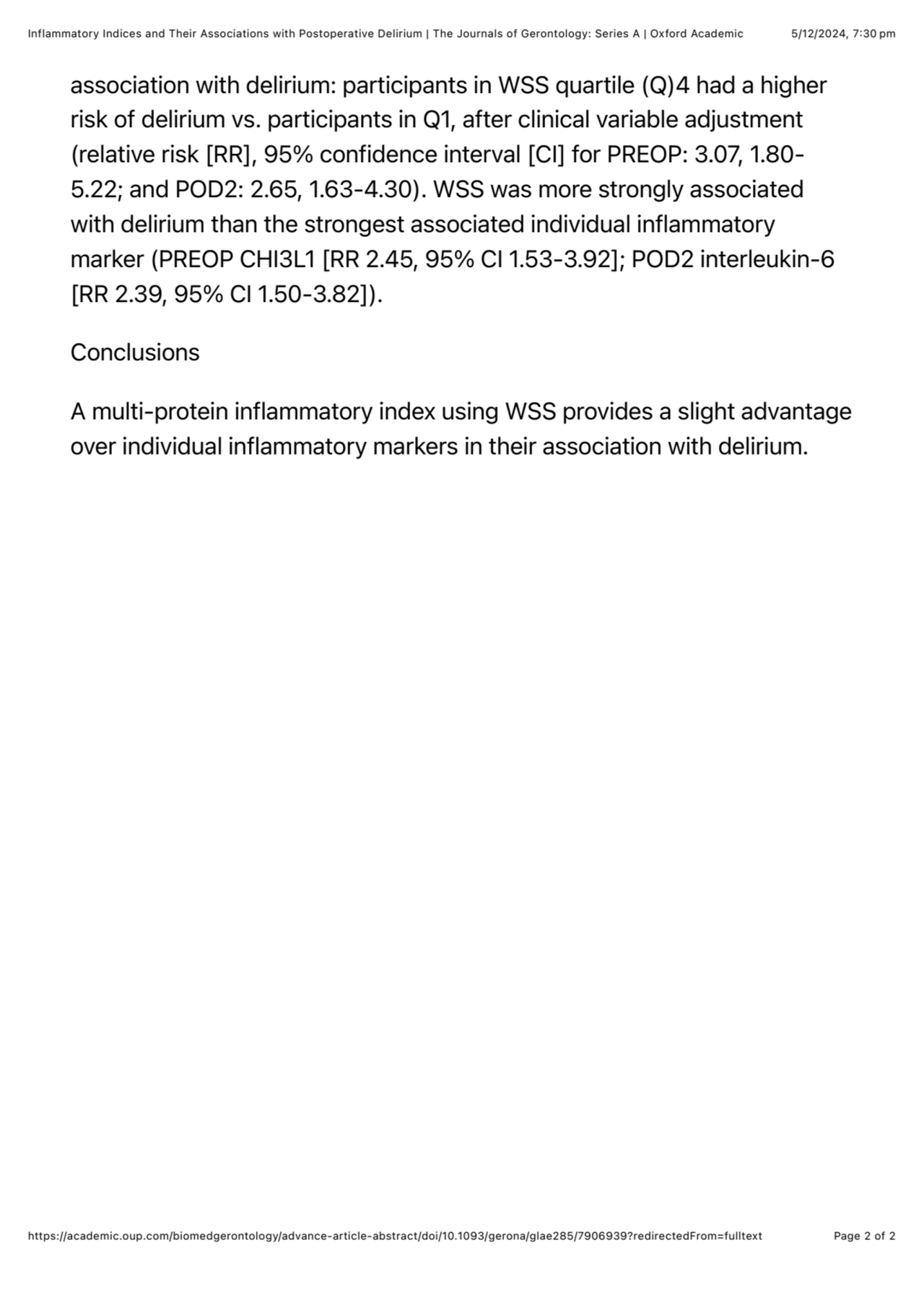 Inflammatory Indices and Their Associations with Postoperative Delirium | The Journals of Gerontolo…