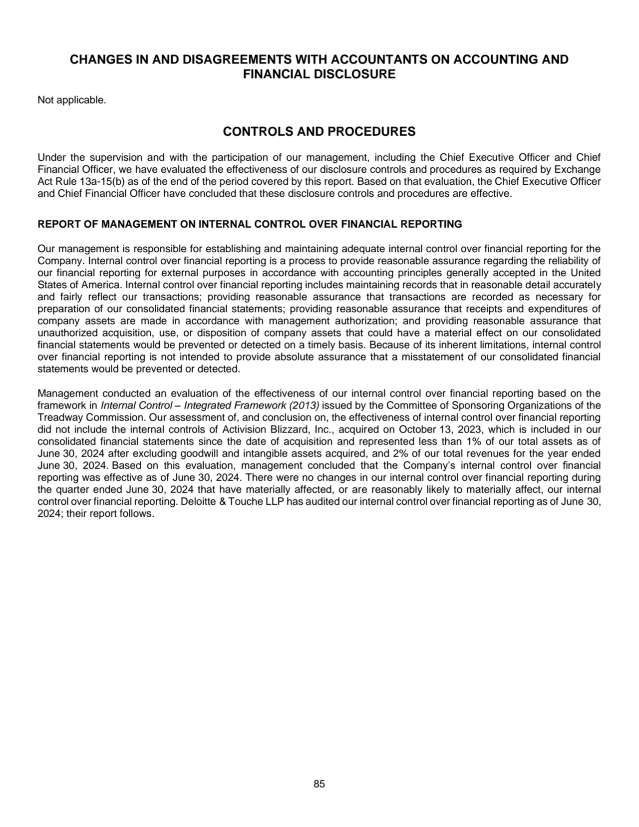 85
CHANGES IN AND DISAGREEMENTS WITH ACCOUNTANTS ON ACCOUNTING AND 
FINANCIAL DISCLOSURE 
Not ap…