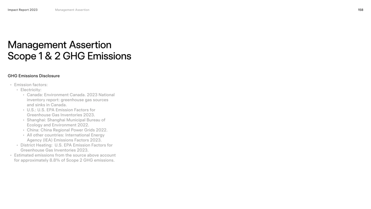 Impact Report 2023 158
GHG Emissions Disclosure
Management Assertion 
Scope 1 & 2 GHG Emissions
…