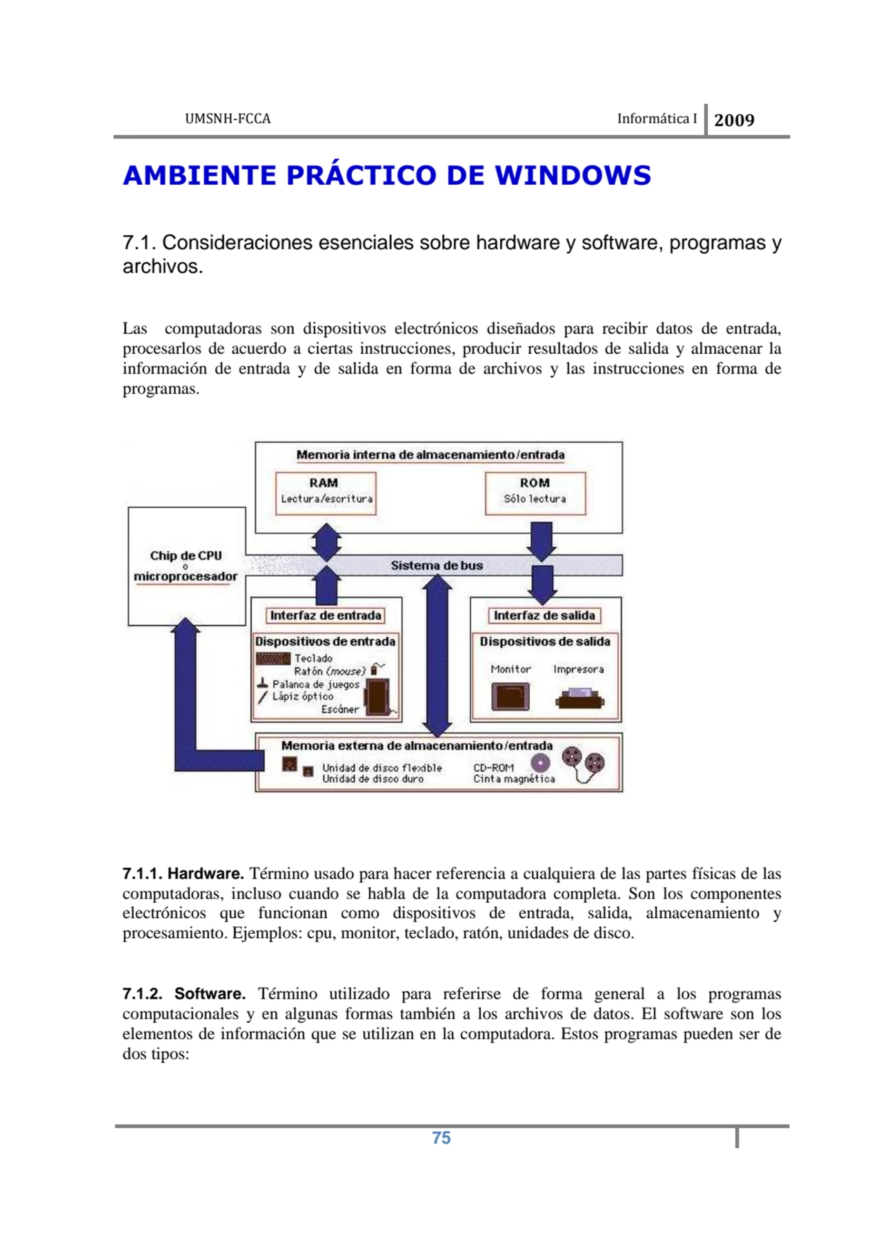 UMSNH-FCCA Informática I 2009
 75
AMBIENTE PRÁCTICO DE WINDOWS 
7.1. Consideraciones esenciales …