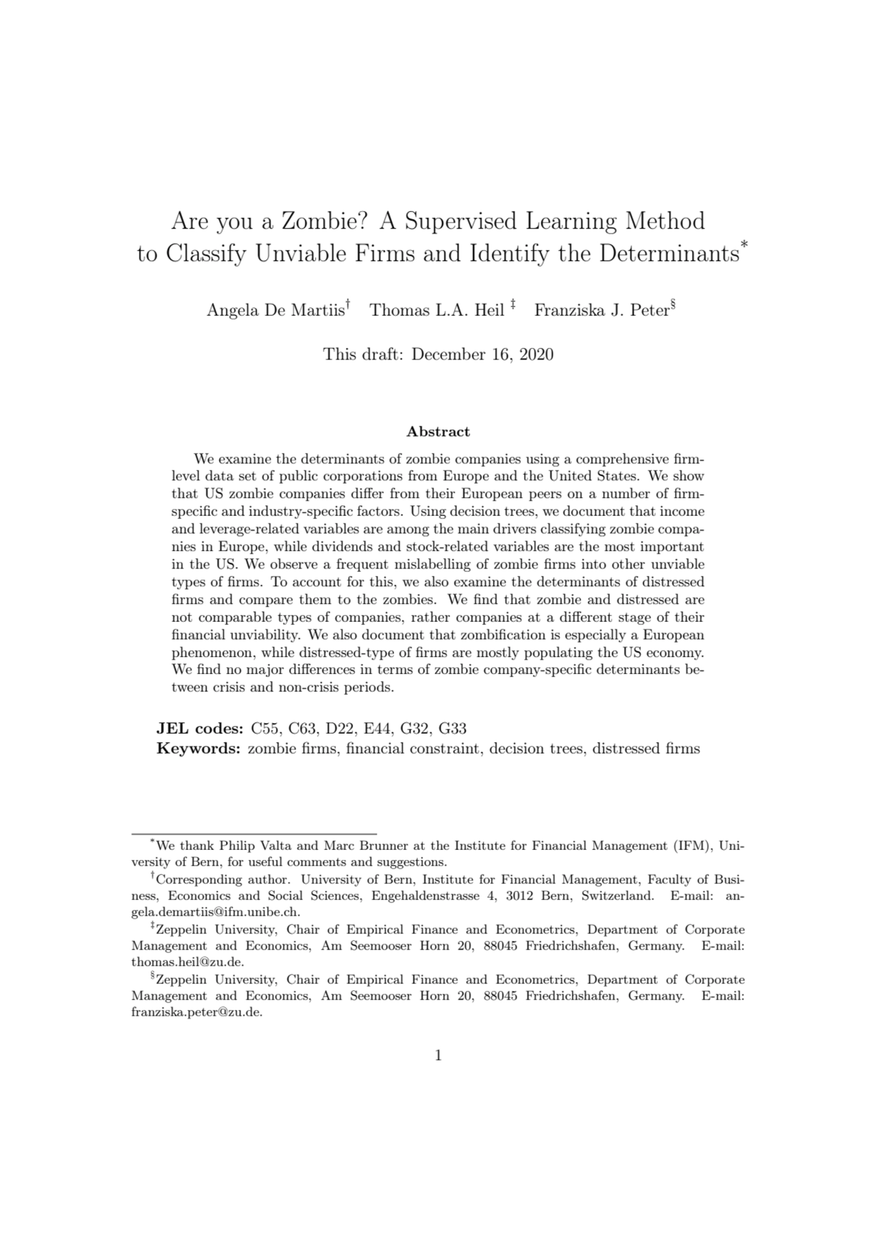 Are you a Zombie? A Supervised Learning Method
to Classify Unviable Firms and Identify the Determi…