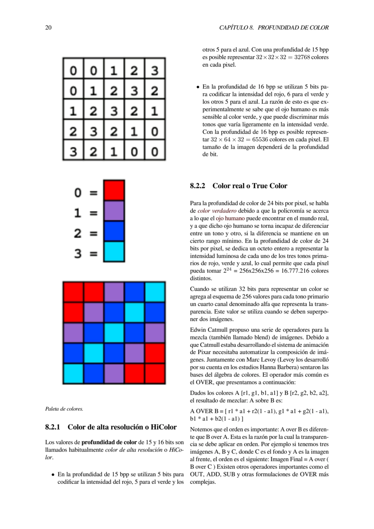 20 CAPÍTULO 8. PROFUNDIDAD DE COLOR
Paleta de colores.
8.2.1 Color de alta resolución o HiColor
…