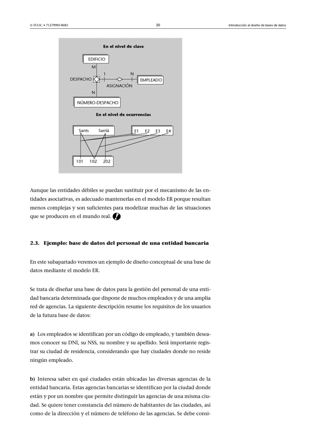  FUOC • 71Z799014MO 30 Introducción al diseño de bases de datos
Aunque las entidades débiles se p…