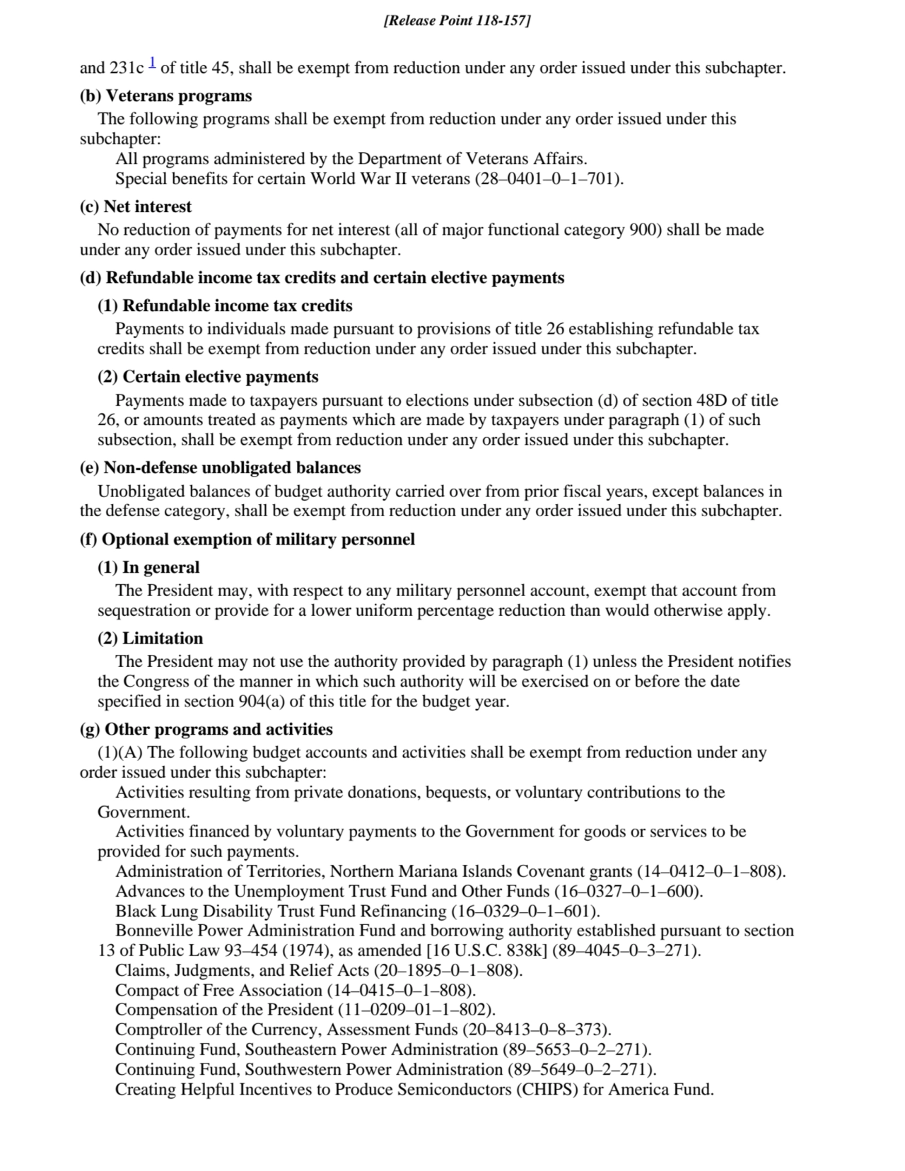 and 231c of title 45, shall be exempt from reduction under any order issued under this subchapter. …