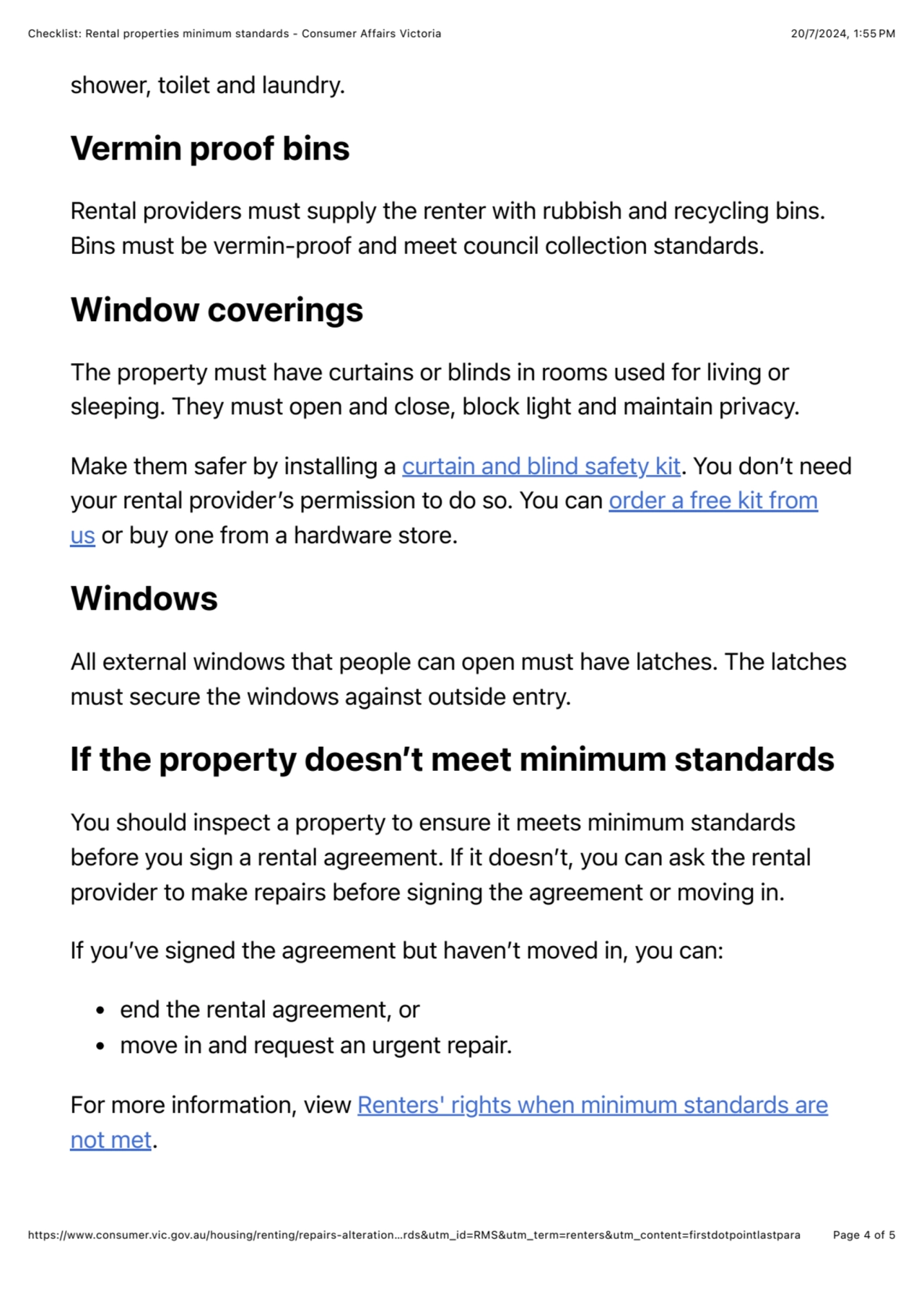 Checklist: Rental properties minimum standards - Consumer Affairs Victoria 20/7/2024, 1:55 PM
http…