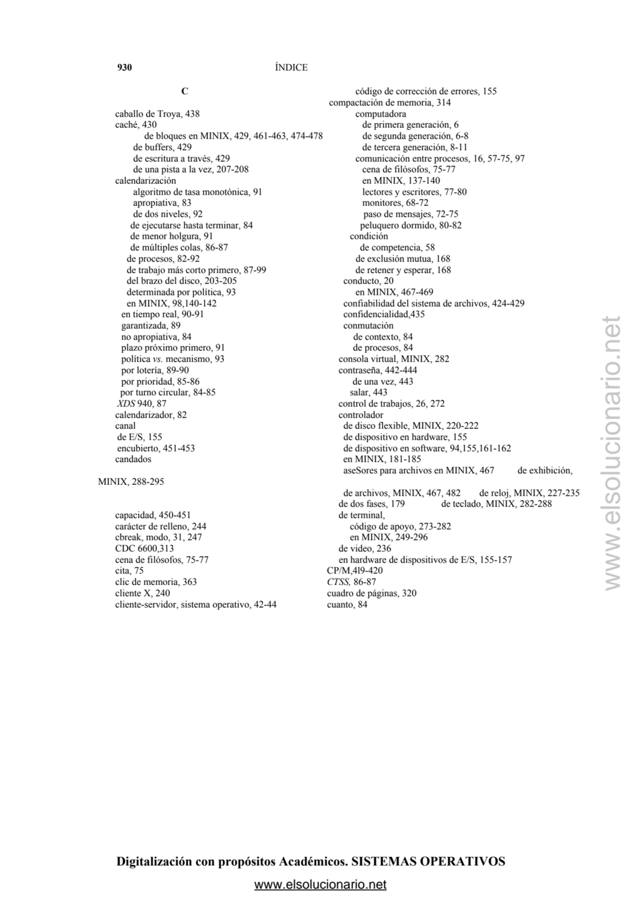 Digitalización con propósitos Académicos. SISTEMAS OPERATIVOS 
930 ÍNDICE 
C código de corrección…