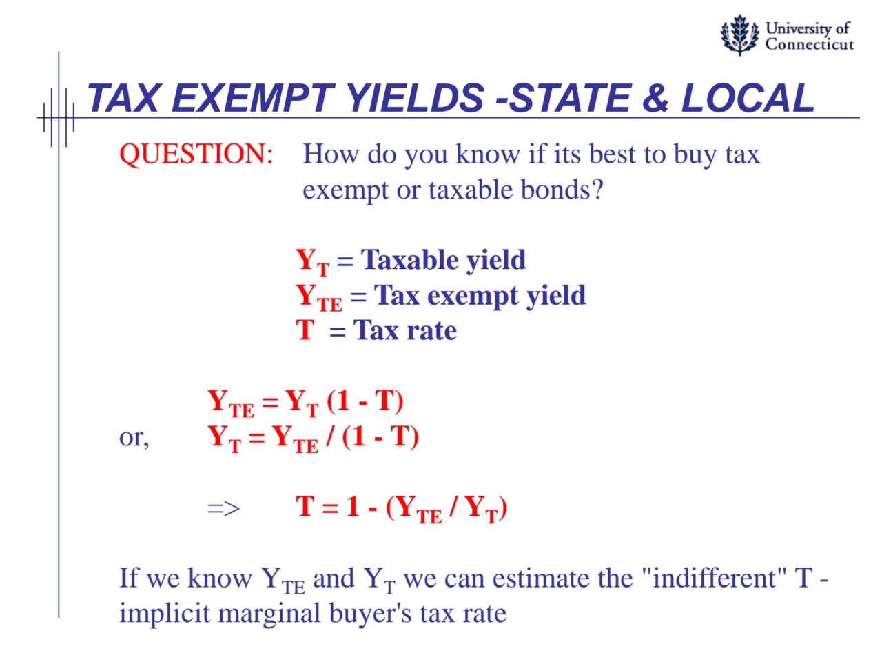 TAX EXEMPT YIELDS -STATE & LOCAL
QUESTION: How do you know if its best to buy tax
exempt or taxab…