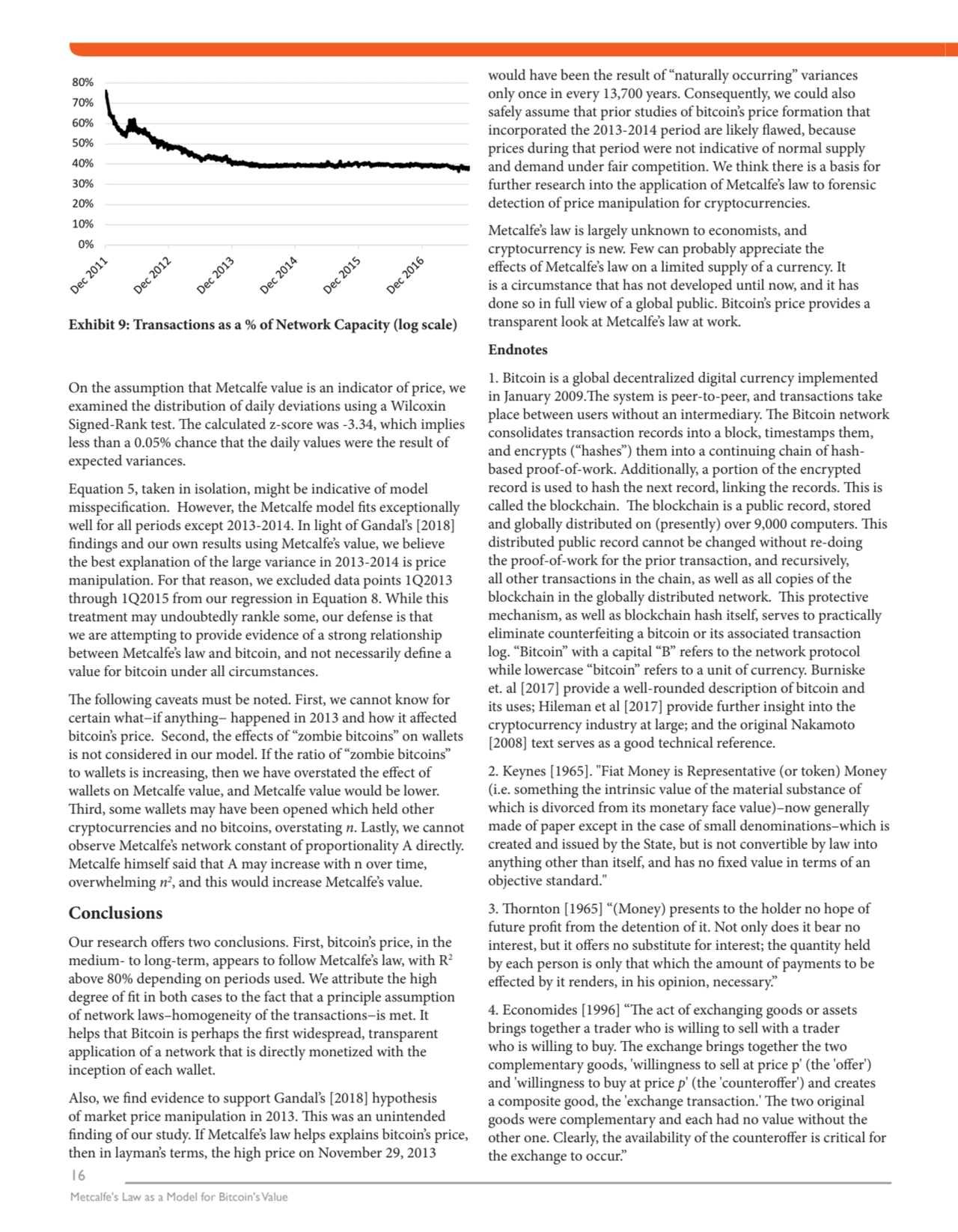 16
Metcalfe's Law as a Model for Bitcoin's Value
On the assumption that Metcalfe value is an indi…