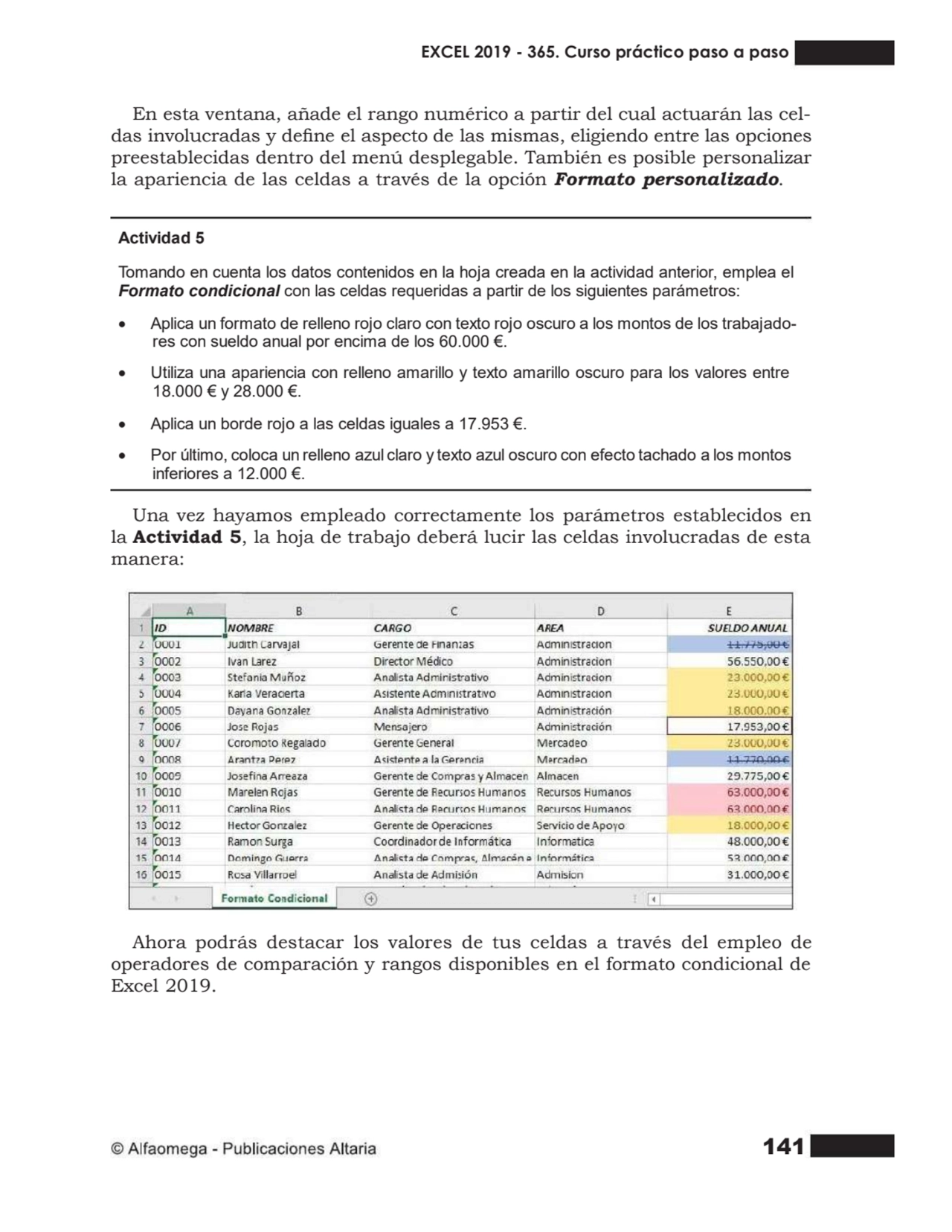 141
En esta ventana, añade el rango numérico a partir del cual actuarán las cel- das involucradas …