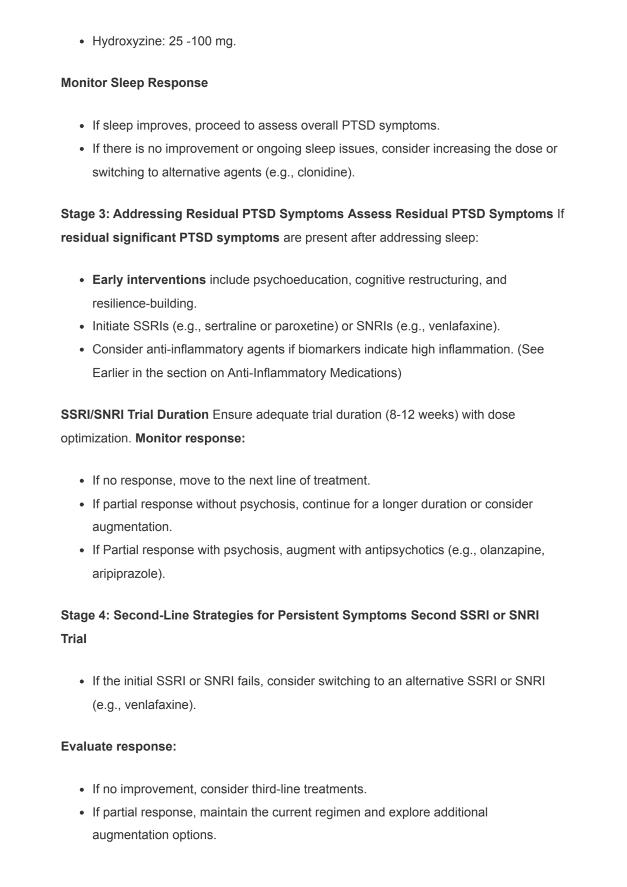 Hydroxyzine: 25 -100 mg.
Monitor Sleep Response
If sleep improves, proceed to assess overall PTSD…