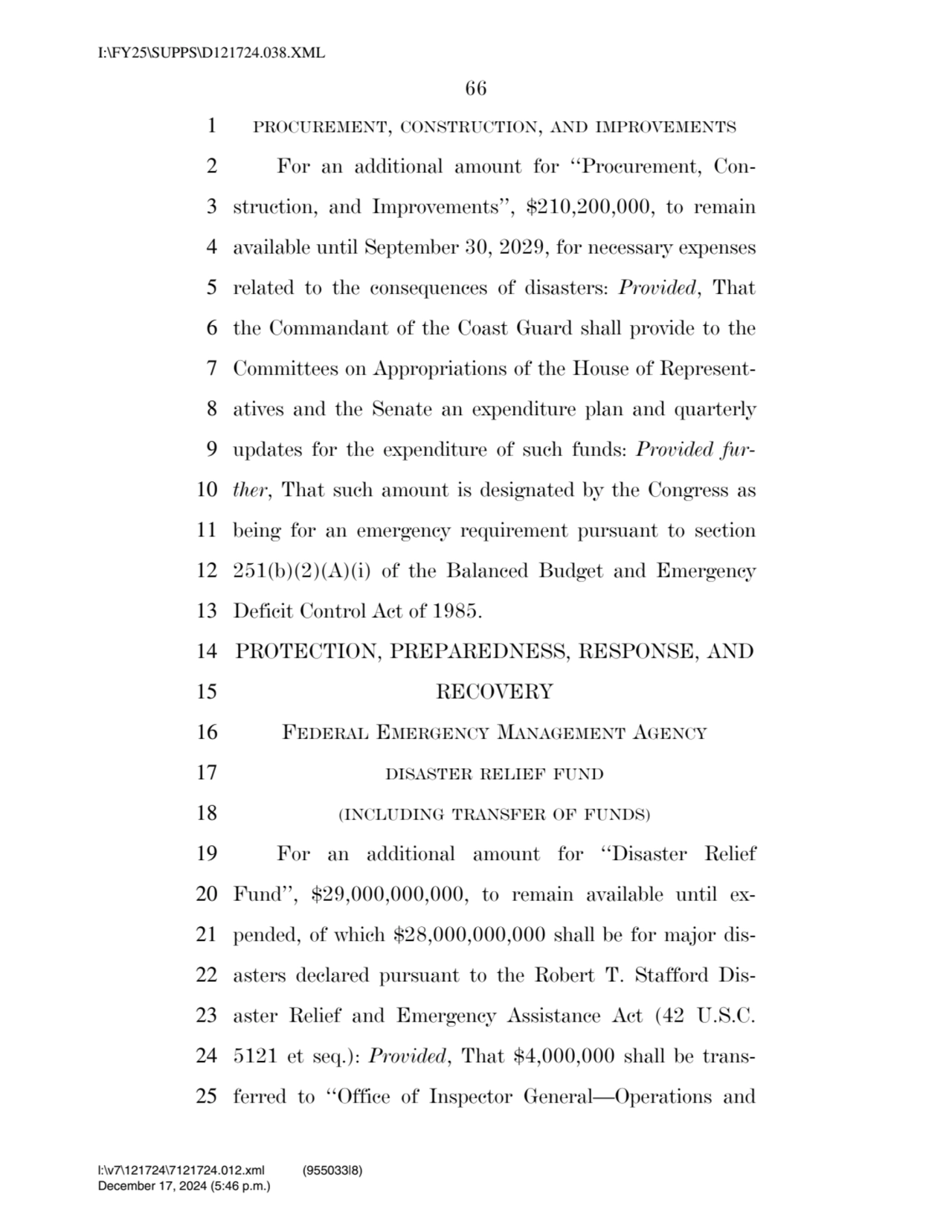 66 
1 PROCUREMENT, CONSTRUCTION, AND IMPROVEMENTS
2 For an additional amount for ‘‘Procurement, C…