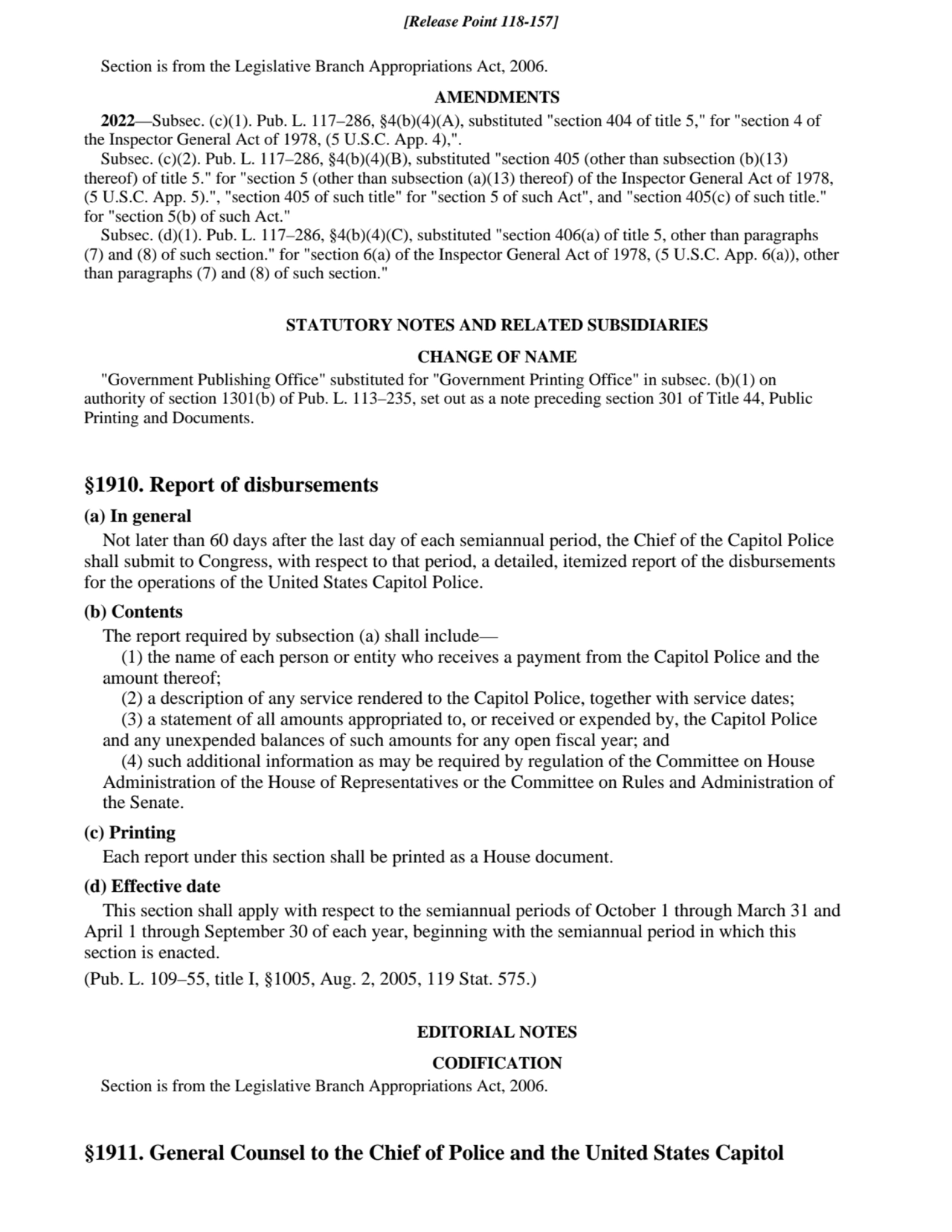 Section is from the Legislative Branch Appropriations Act, 2006.
AMENDMENTS
2022—Subsec. (c)(1). …