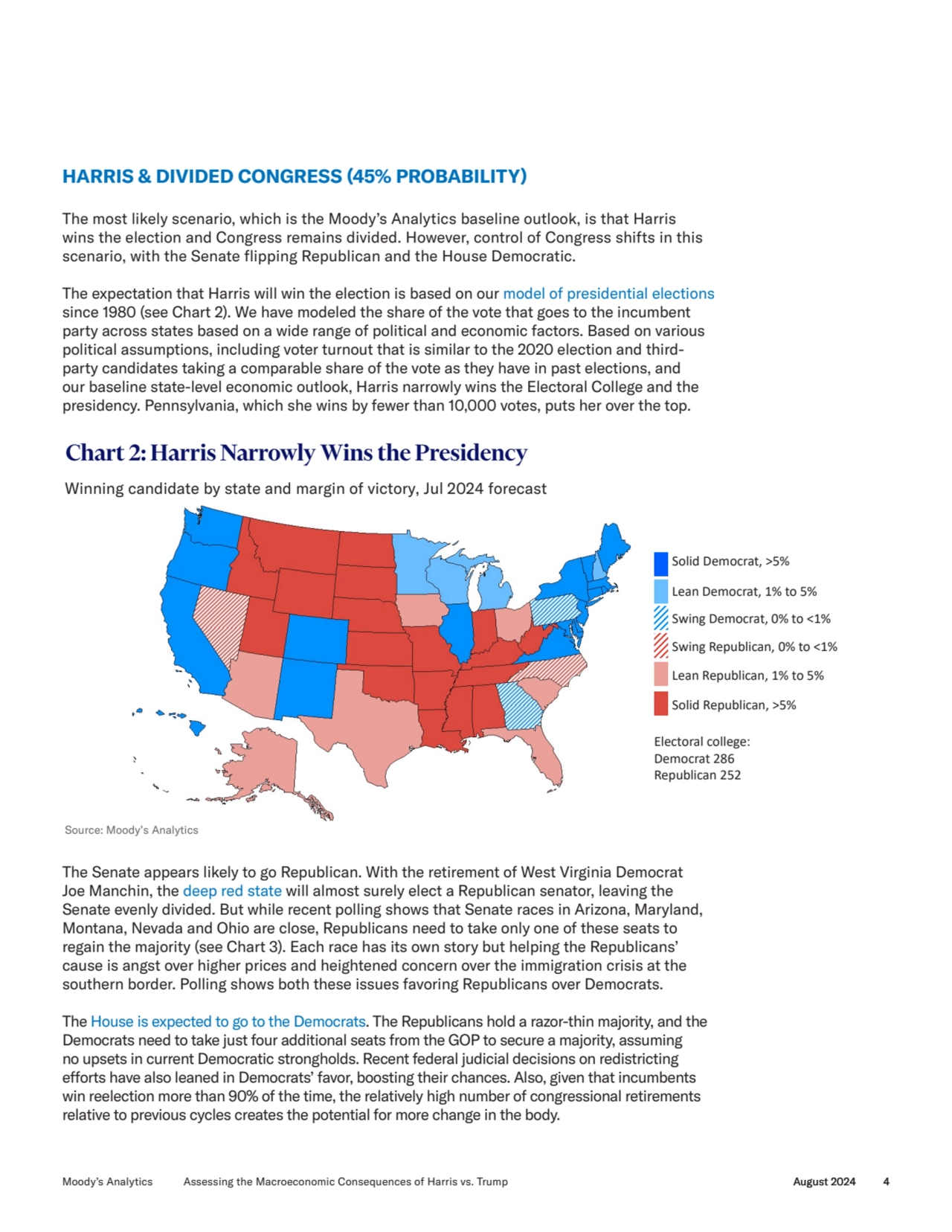 HARRIS & DIVIDED CONGRESS (45% PROBABILITY)
The most likely scenario, which is the Moody’s Analyti…