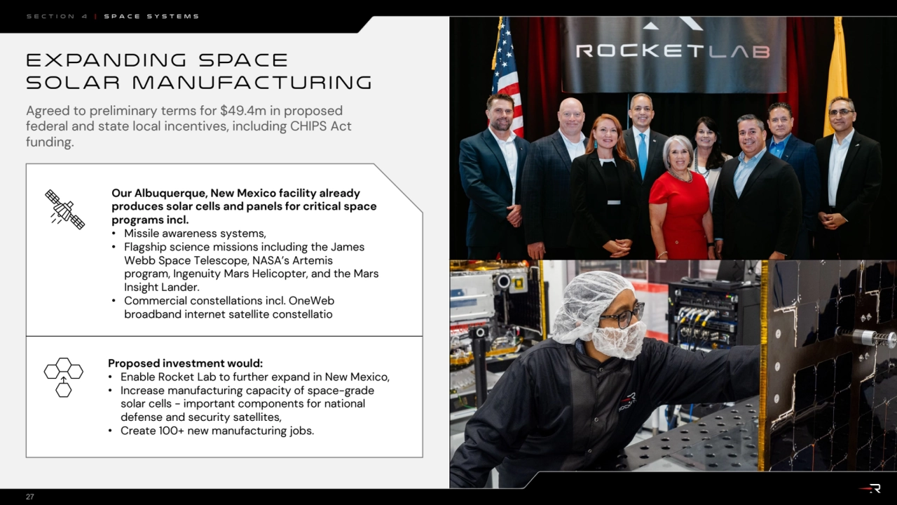 Expand ing space 
solar manufactur ing
Proposed investment would:
• Enable Rocket Lab to further…