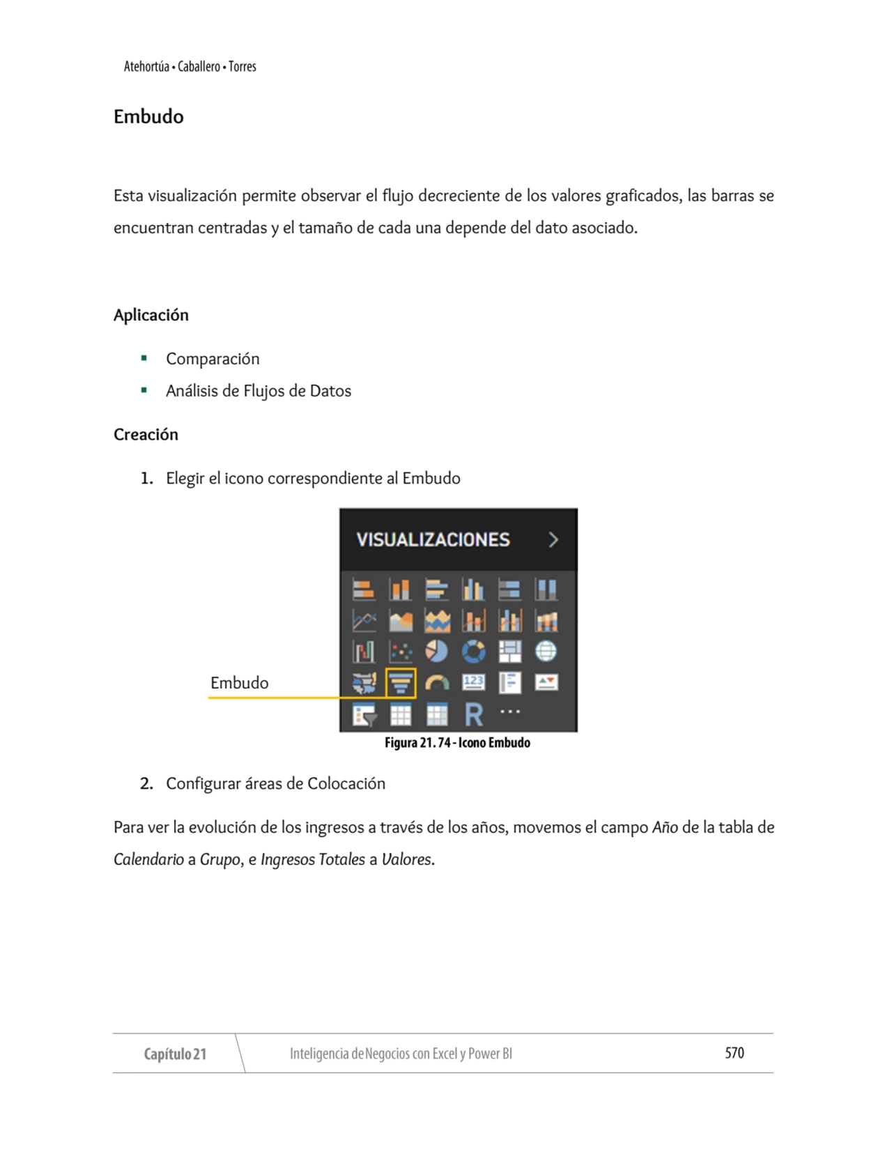 Embudo
Esta visualización permite observar el flujo decreciente de los valores graficados, las bar…