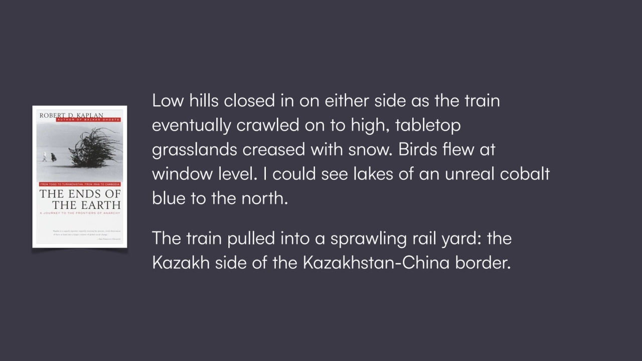 Low hills closed in on either side as the train 
eventually crawled on to high, tabletop 
grassla…