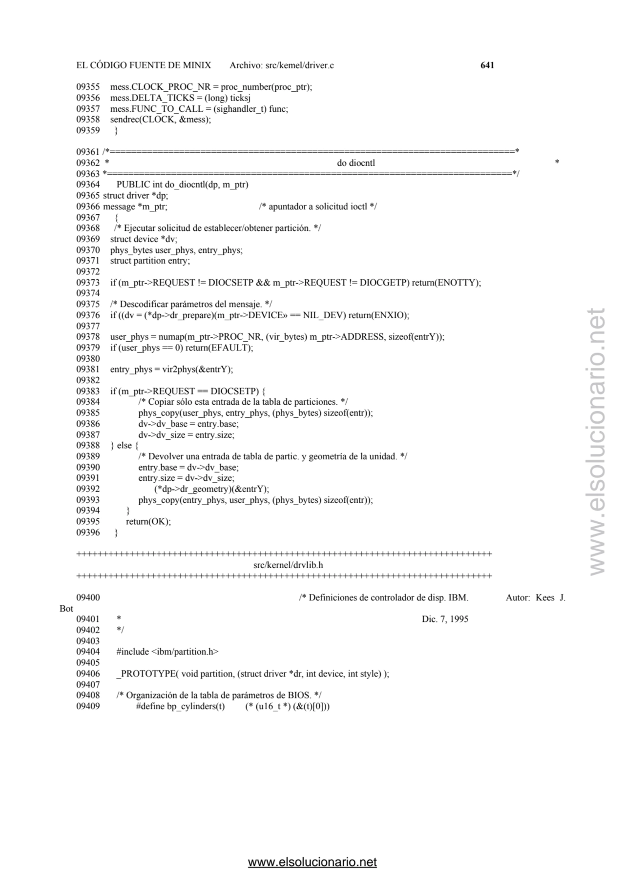 EL CÓDIGO FUENTE DE MINIX Archivo: src/kemel/driver.c 641 
09355 mess.CLOCK_PROC_NR = proc_number(…